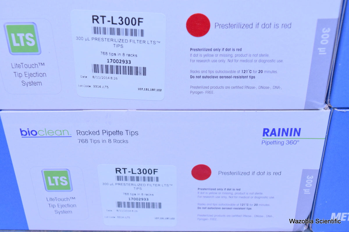 RAININ METTLER TOLEDO RACKED PIPETTE TIPS 300 UL RT-L300F 768 TIPS IN 8 RACKS