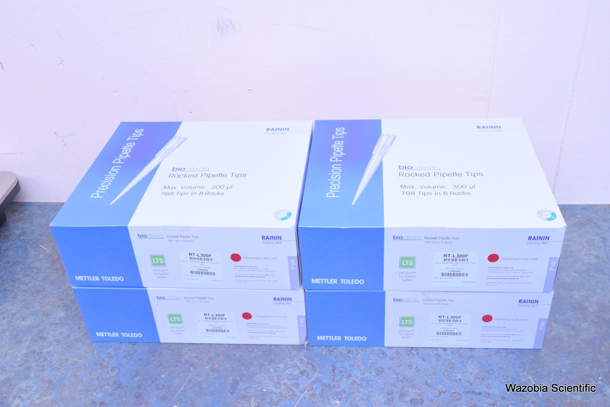 RAININ METTLER TOLEDO RACKED PIPETTE TIPS 300 UL RT-L300F 768 TIPS IN 8 RACKS