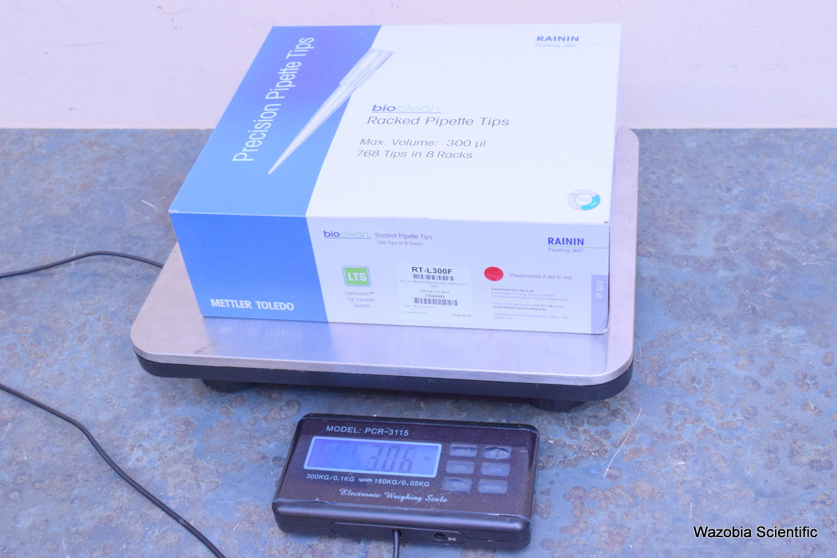 RAININ METTLER TOLEDO RACKED PIPETTE TIPS 300 UL RT-L300F 768 TIPS IN 8 RACKS