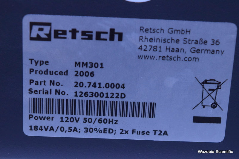 GENMILLS RETSCH MM301 TISSUELYSER TYPE MM301
