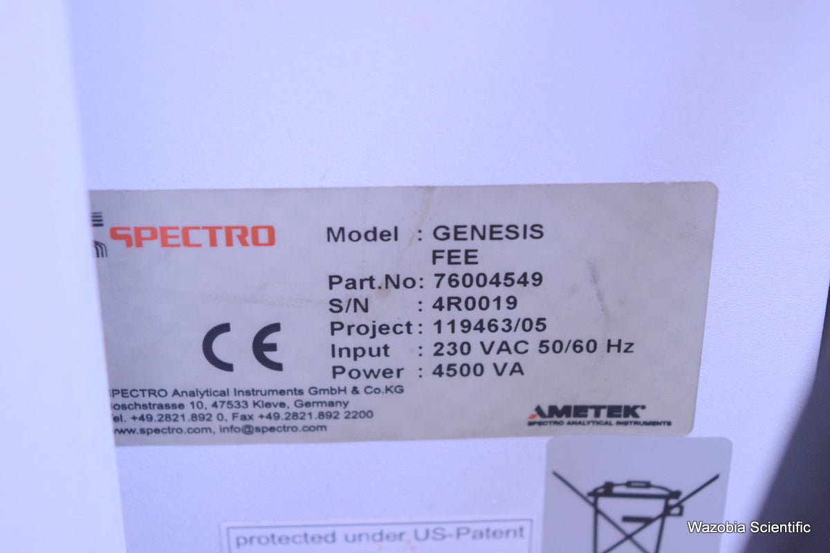 SPECTRO ANALYTICAL INSTRUMENTS GENESIS FEE 76004549 ICP-OES SPECTROMETER