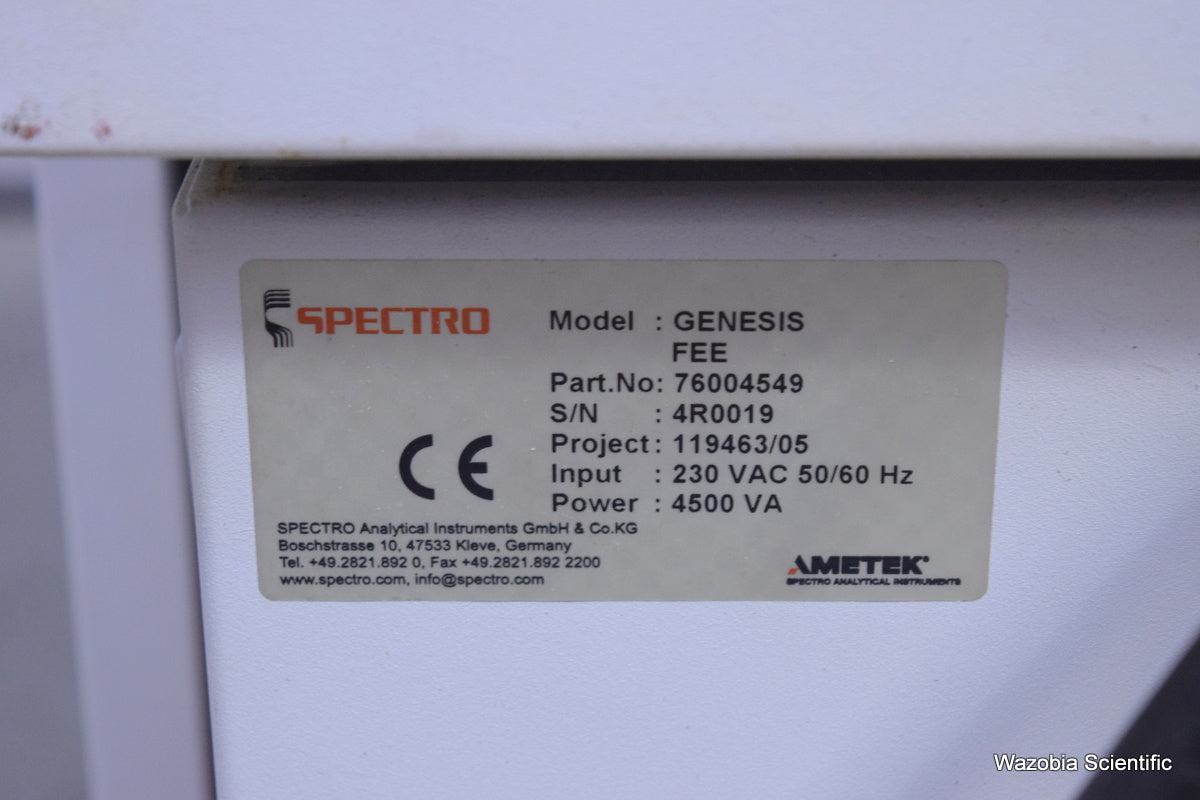 SPECTRO ANALYTICAL INSTRUMENTS GENESIS FEE 76004549 ICP-OES SPECTROMETER