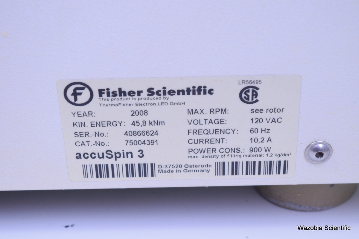 THERMO FISHER SCIENTIFIC ACCUSPIN 3 CENTRIFUGE 75004391 WITH SWING ROTOR 4393 CH