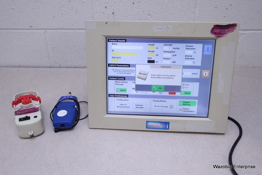 LIDCOPLUS LIDCO PLUS HEMODYNAMIC MONITOR HM 71-02 FLOW REGULATOR CM33 SENSOR