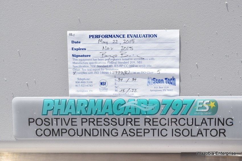 PHARMAGARD 797 POSITIVE PRESSURE RECIRCULATING COMPOUNDING ASEPTIC ISOLATOR