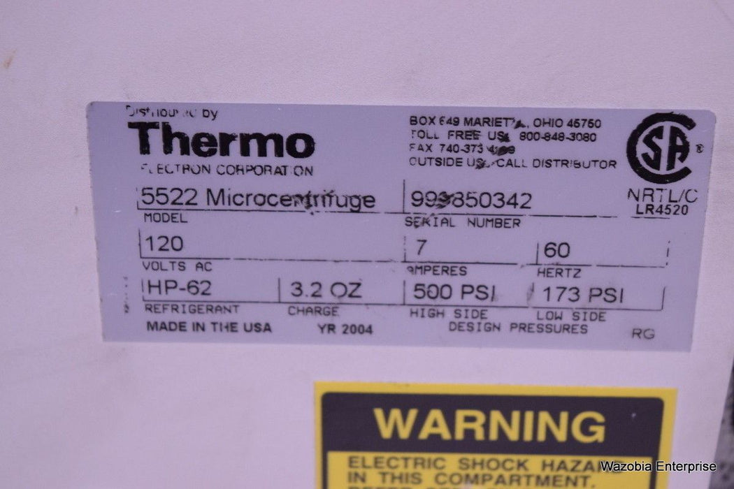 THERMO ELECTRON 5522 MICROCENTRIFUGE REFRIGERATING CENTRIFUGE WITH 851 ROTOR