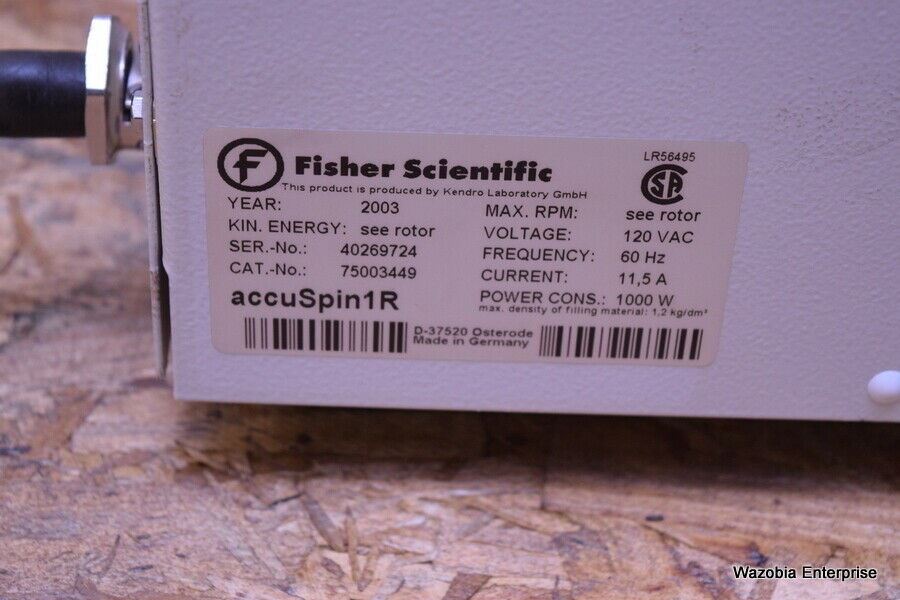 FISHER SCIENTIFIC ACCUSPIN 1R REFRIGIRATED CENTRIFUGE W/ROTOR CAT. NO. 75003449