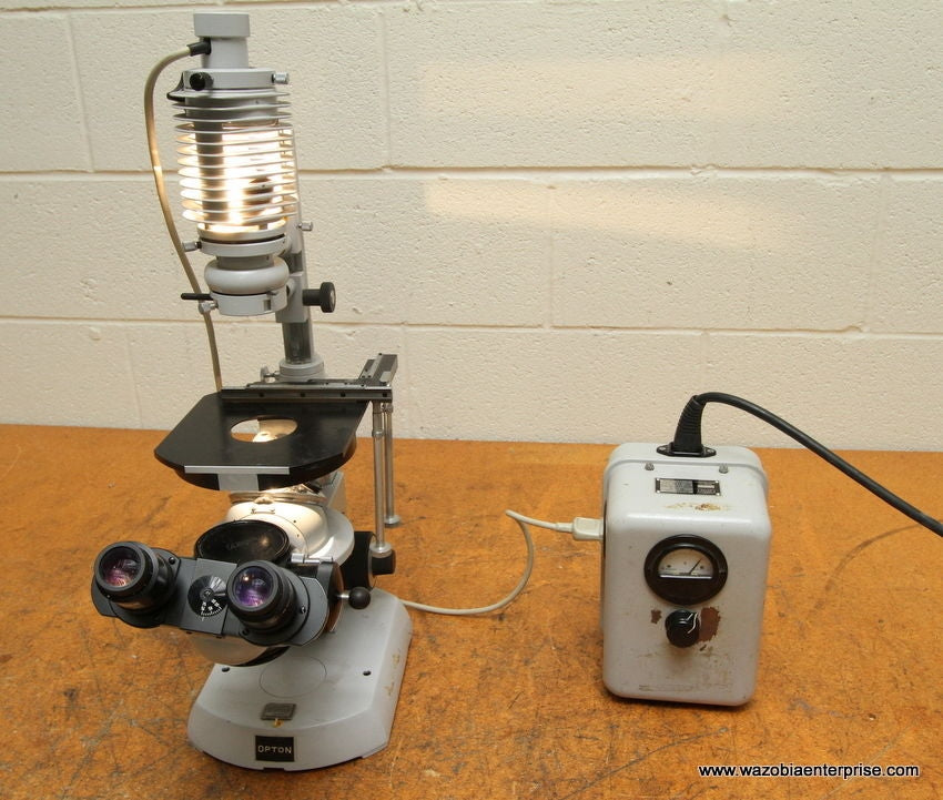 CARL ZEISS OPTON INVERTED MICROSCOPE WITH POWER SUPPLY INVERTOSCOPE