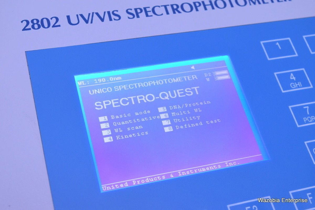 UNICO SPECTROQUEST SCANNING UV 2802 UV VIS SPECTROPHOTOMETER