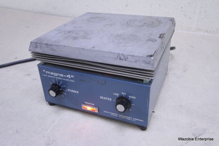 COLE-PARMER MAGNE-4 4 UNIT MAGNETIC STIRRER WITH HOT PLATE  MIXER