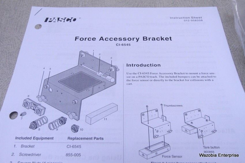 PASCO FORCE ACCESSORY BRACKET FOR PASCO DYNAMICS SYSTEM