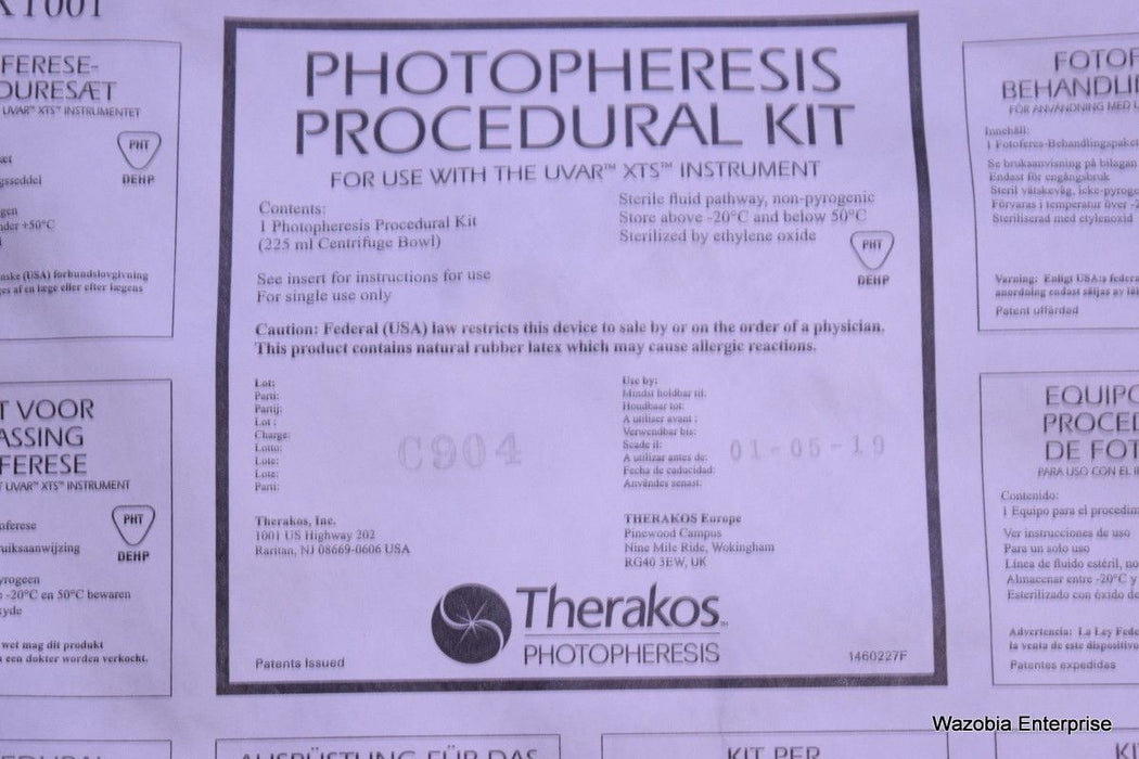 THERAKOS PHOTOPHERESIS PROCEDURAL KIT XT001 FOR UVAR XTS INSTRUMENT 01-05-19