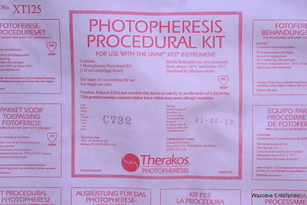 THERAKOS PHOTOPHERESIS PROCEDURAL KIT XT125 FOR UVAR XTS INSTRUMENT 01-06-19