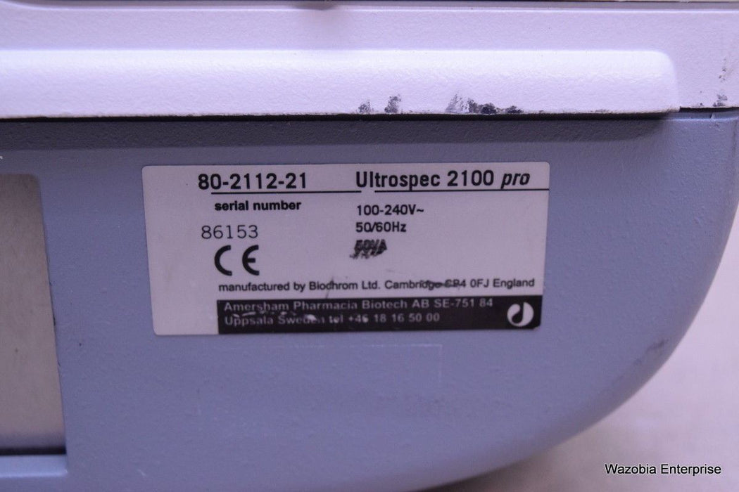 GE AMERSHAM BIOSCIENCES ULTROSPEC 2100 PRO UV VIS SPECTROPHOTOMETER 80-2112-21