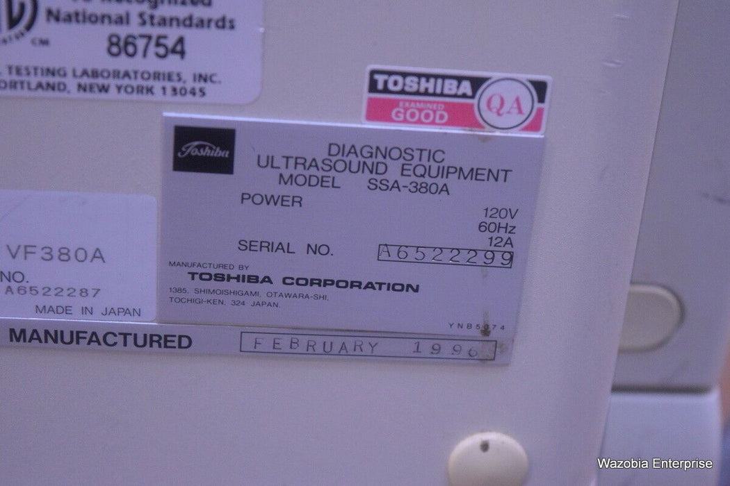 TOSHIBA POWER VISION DIAGNOSTIC ULTRASOUND EQUIPMENT MODEL SSA-380A