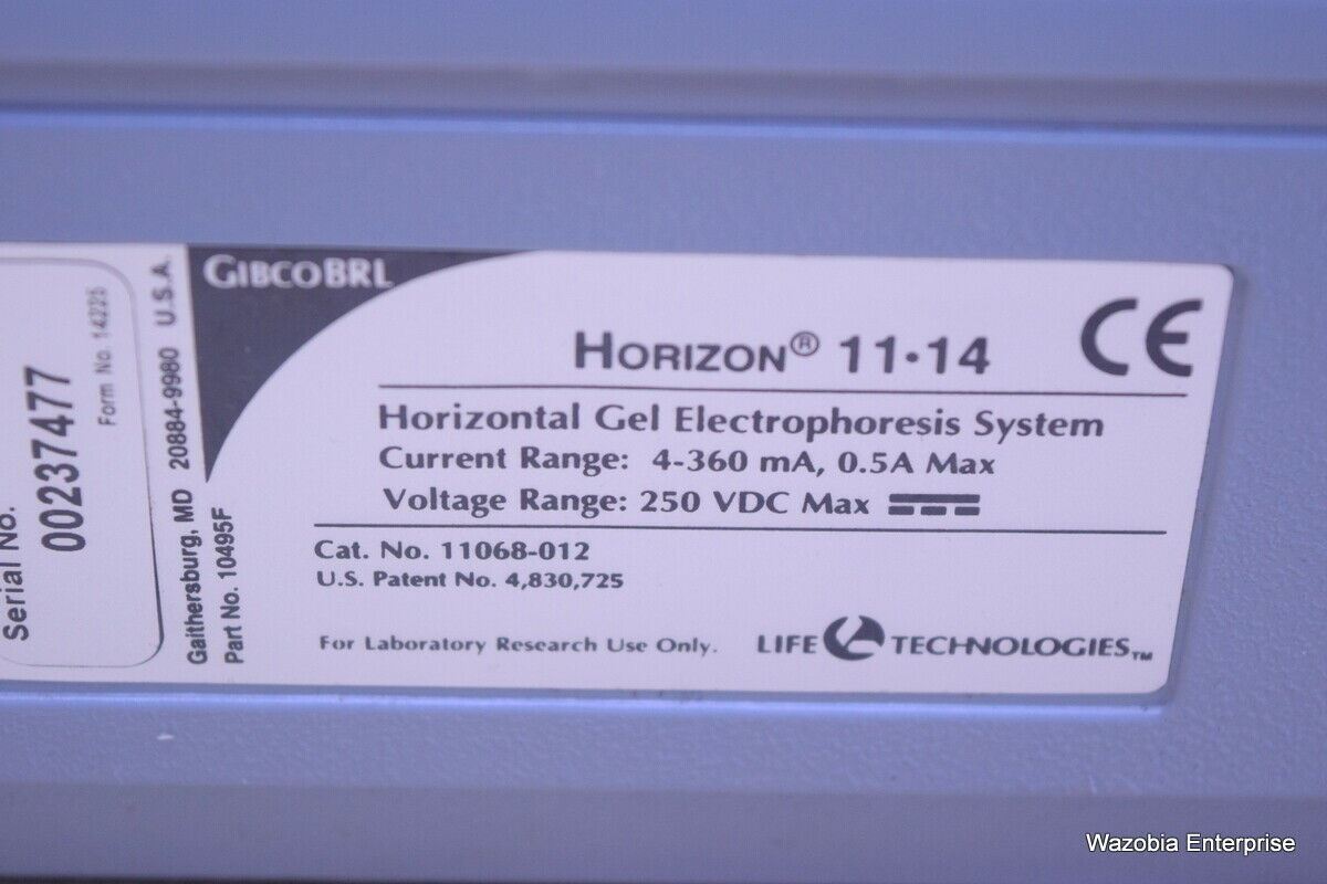 LIFE TECHNOLOGIES HORIZON 11 14 HORIZONTAL GEL ELECTROPHORESIS SYSTEM CAT. NO: 1