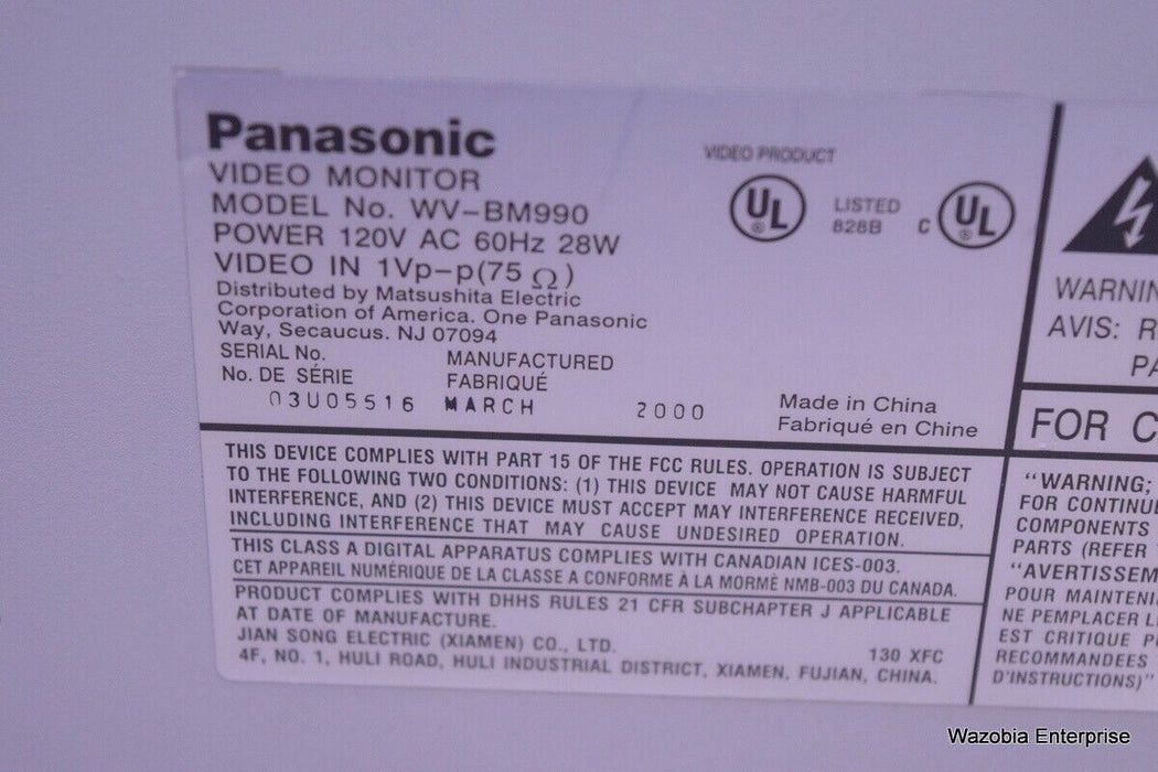 PANASONIC VIDEO MONITOR WV-BM 990