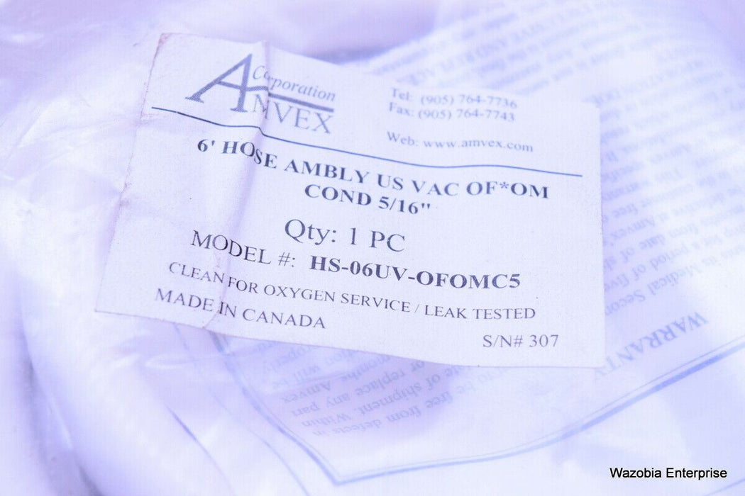 6’ HOSE AMBLY US VAC OF*OM COND 5/16” OXYGEN TANK HOSE