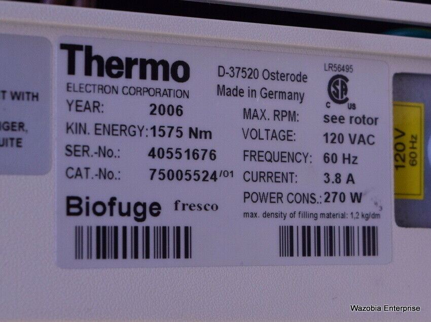 THERMO ELECTRON CORP. FRESCO BIOFUGE CENTRIFUGE WITH ROTOR SORVALL HERAEUS 3328